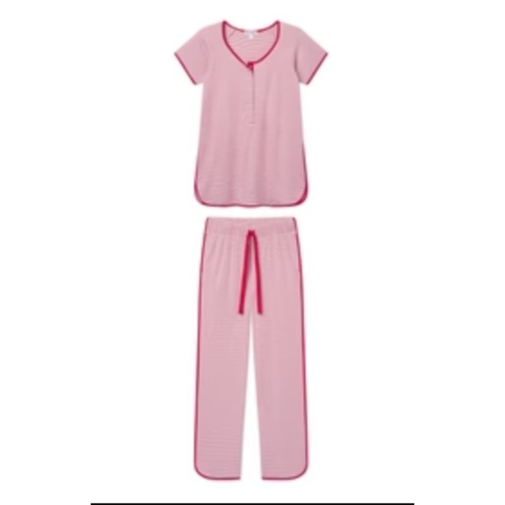 Lake Red Stripe Nursing Maternity Pima Cotton Long Pant Short Top Pajamas Medium
